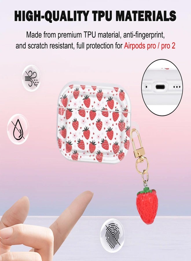 CameCosy Cute Case for Airpods Pro 2nd/1st Generation with Lovely Keychain, Unique Strawberry Flowers Design for Women Girls Shockproof TPU Protective Cover for AirPod Pro (2023/2022/2019) - Image 4