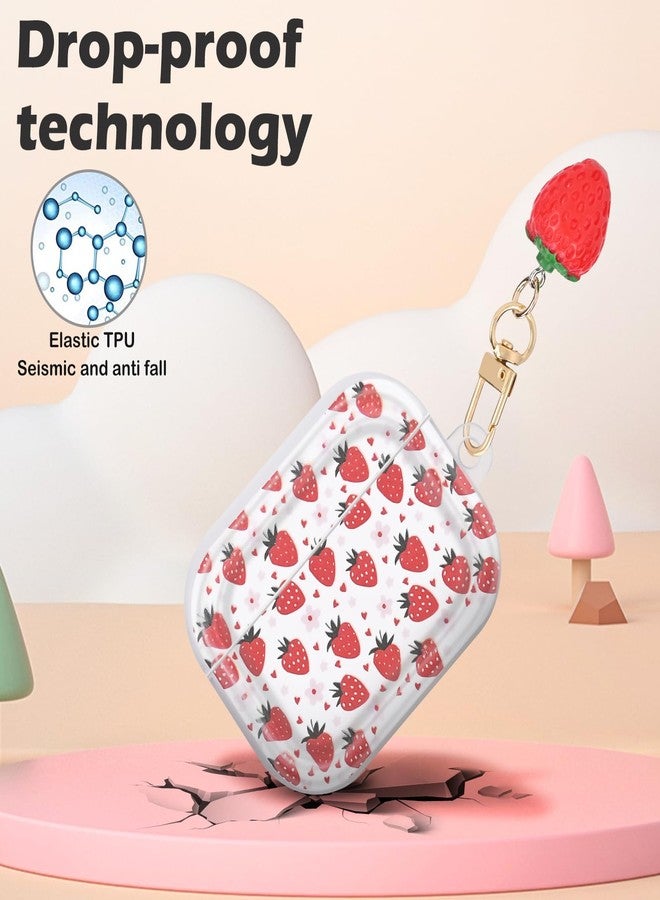 CameCosy Cute Case for Airpods Pro 2nd/1st Generation with Lovely Keychain, Unique Strawberry Flowers Design for Women Girls Shockproof TPU Protective Cover for AirPod Pro (2023/2022/2019) - Image 3