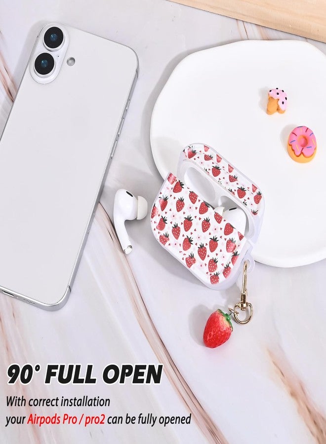 CameCosy Cute Case for Airpods Pro 2nd/1st Generation with Lovely Keychain, Unique Strawberry Flowers Design for Women Girls Shockproof TPU Protective Cover for AirPod Pro (2023/2022/2019) - Image 5