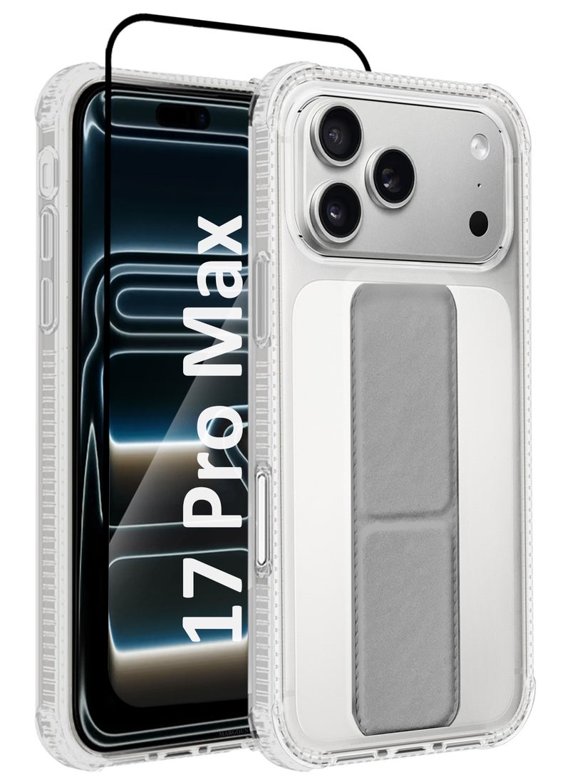 CATANES 2 Packs Finger Grip Clear Case Cover for iPhone 17 Pro Max - Kickstand Car Magnetic Holder Multi-function Protective Two-in-one Case with 3D Screen Protector - Grey - Image 1