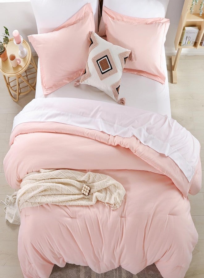 weigelia Queen Comforter Set, Boho Comforter Set for Bed, 7 Piece Blush Comforter, Queen Size Soft Microfiber Pink Comforter for All Season with Fitted Sheets, Sat - Image 4