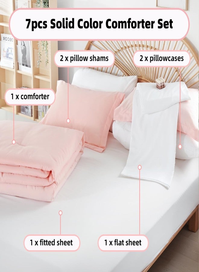 weigelia Queen Comforter Set, Boho Comforter Set for Bed, 7 Piece Blush Comforter, Queen Size Soft Microfiber Pink Comforter for All Season with Fitted Sheets, Sat - Image 3
