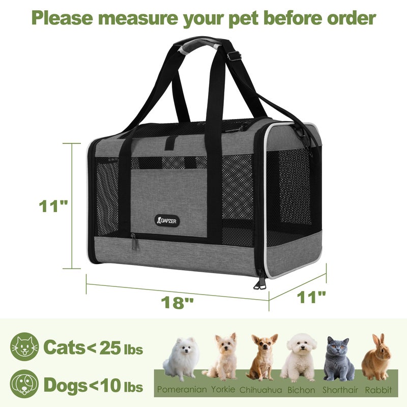 GAPZER Cat Carrier 18x11x11 Top Load Soft Pet Travel Bag Over 15 lbs, Collapsible Small Dog Puppy Crate 10 Pounds, Small Animal Rabbit Kennel Carrying Case, Kitten Mesh Cage Medium Cat Under 25 Grey - Image 2