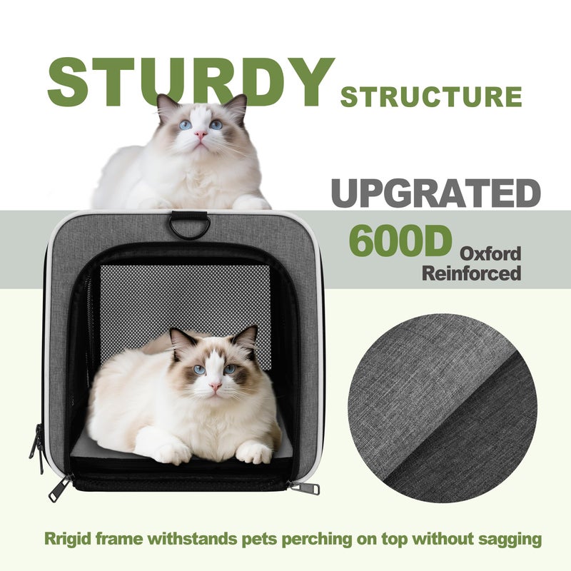 GAPZER Cat Carrier 18x11x11 Top Load Soft Pet Travel Bag Over 15 lbs, Collapsible Small Dog Puppy Crate 10 Pounds, Small Animal Rabbit Kennel Carrying Case, Kitten Mesh Cage Medium Cat Under 25 Grey - Image 4