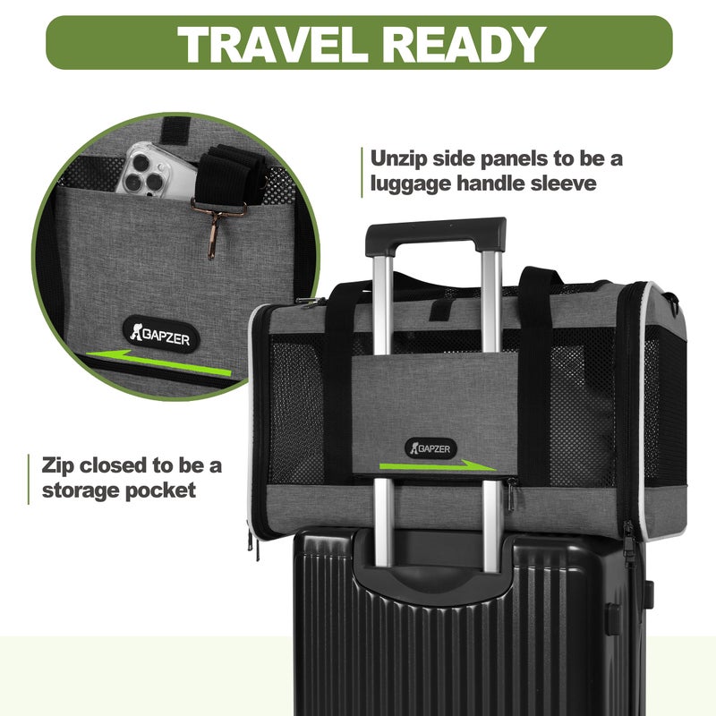 GAPZER Cat Carrier 18x11x11 Top Load Soft Pet Travel Bag Over 15 lbs, Collapsible Small Dog Puppy Crate 10 Pounds, Small Animal Rabbit Kennel Carrying Case, Kitten Mesh Cage Medium Cat Under 25 Grey - Image 5