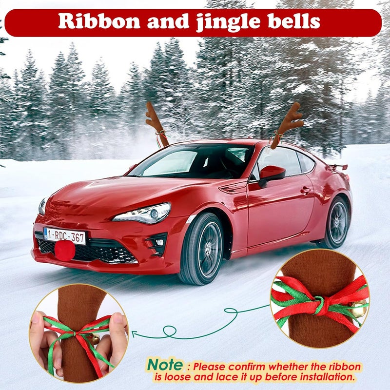 Hydencamm Car Reindeer Antler Kit Nose and Tail, Reindeer Christmas Decoration for Car Window Roof-Top & Front Grille,Christmas Reindeer Antlers Auto Decoration Set for Car SUV Van Truck by - Image 2