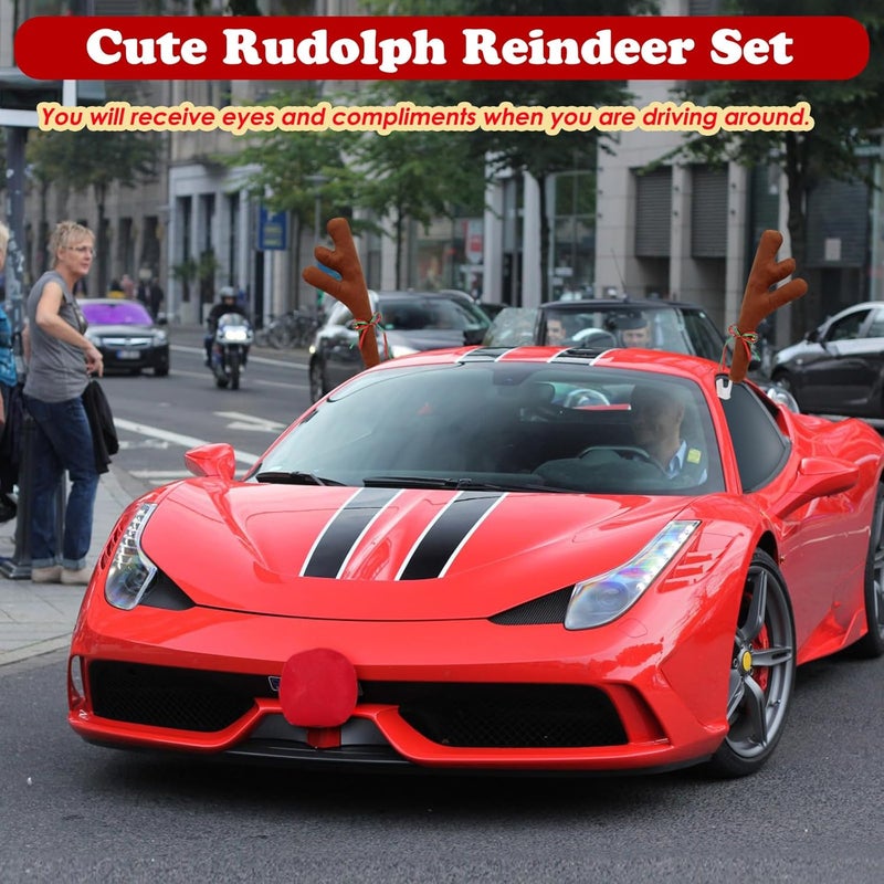 Hydencamm Car Reindeer Antler Kit Nose and Tail, Reindeer Christmas Decoration for Car Window Roof-Top & Front Grille,Christmas Reindeer Antlers Auto Decoration Set for Car SUV Van Truck by - Image 5