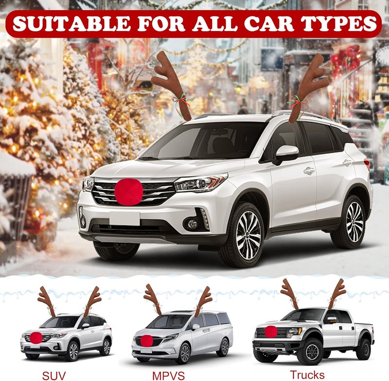 Hydencamm Car Reindeer Antler Kit Nose and Tail, Reindeer Christmas Decoration for Car Window Roof-Top & Front Grille,Christmas Reindeer Antlers Auto Decoration Set for Car SUV Van Truck by - Image 4