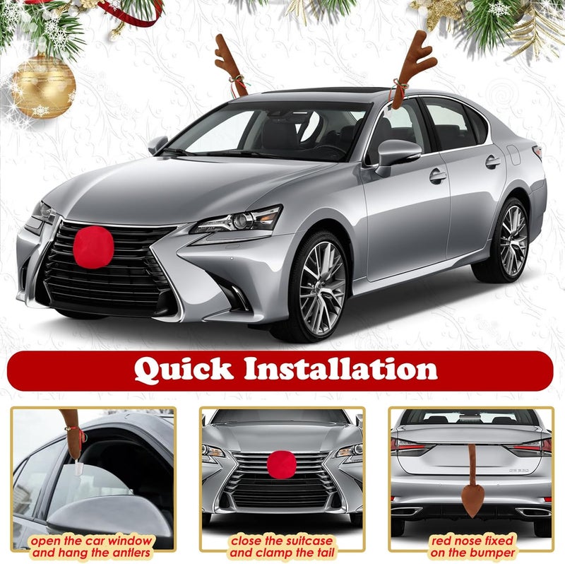 Hydencamm Car Reindeer Antler Kit Nose and Tail, Reindeer Christmas Decoration for Car Window Roof-Top & Front Grille,Christmas Reindeer Antlers Auto Decoration Set for Car SUV Van Truck by - Image 3