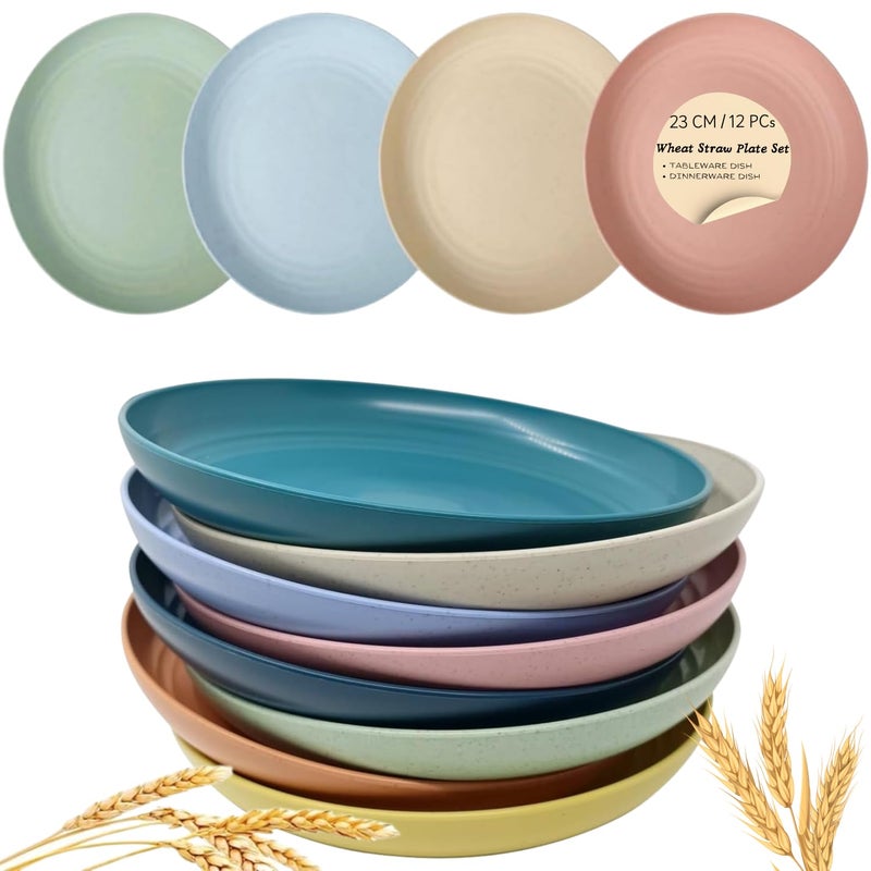 Clovis 9 inch Deep Dinner Plates - Set of 12, Wheat Straw Plates, Unbreakable Dinner Plates Set,Microwave and Dishwasher Safe for Kitchen,Versatile Snack Plates for Breakfast,Desserts(Random Color) - Image 1