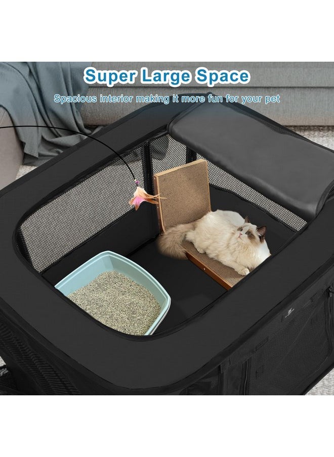 إكس-زون بيت - حظيرة لعب الكلاب X-ZONE PET، حظيرة لعب محمولة للحيوانات الأليفة للقطط، خيمة لعب قابلة للطي، رائعة للاستخدام الداخلي والخارجي والتخييم، تأتي مع حقيبة حمل مجانية باللون الوردي والأسود M - Image 1