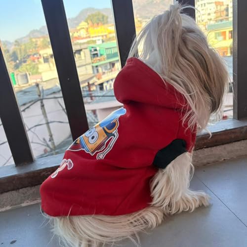 Lulala Dog Hoodie Sweatshirt | Soft Cotton Winter Dog Clothes with Cartoon Print | Warm Hooded Pet Wear for Small, Medium & Large Dogs (Red) - Image 2