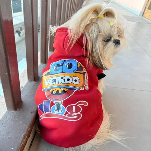 Lulala Dog Hoodie Sweatshirt | Soft Cotton Winter Dog Clothes with Cartoon Print | Warm Hooded Pet Wear for Small, Medium & Large Dogs (Red) - Image 3