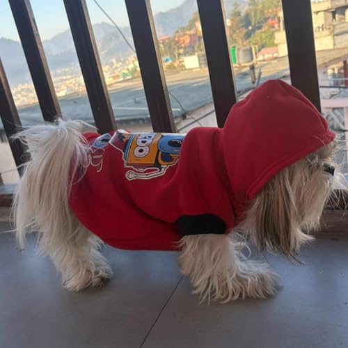 Lulala Dog Hoodie Sweatshirt | Soft Cotton Winter Dog Clothes with Cartoon Print | Warm Hooded Pet Wear for Small, Medium & Large Dogs (Red) - Image 5
