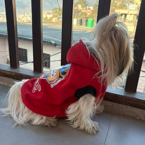 Lulala Dog Hoodie Sweatshirt | Soft Cotton Winter Dog Clothes with Cartoon Print | Warm Hooded Pet Wear for Small, Medium & Large Dogs (Red) - Image 4