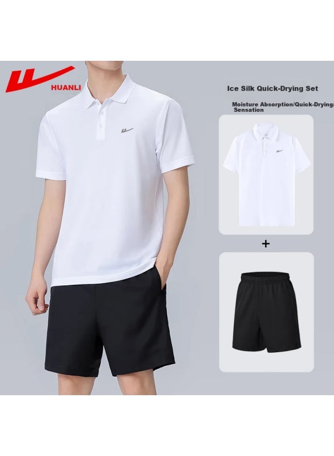Pull Back Warrior Sports Suit Men's Summer Breathable Quick-drying Shorts Men's Short-sleeved Polo Shirt Casual Running Fitness Capri - Image 1