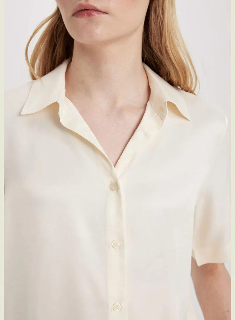 DeFacto  Regular Fit Shirt Collar Satin Short Sleeve Shirt for Women | Best Price UAE