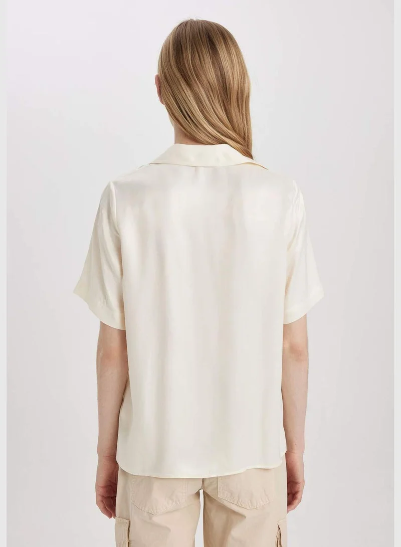 DeFacto  Regular Fit Shirt Collar Satin Short Sleeve Shirt for Women | Best Price UAE