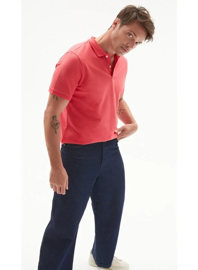 JUNE June Men Regular Fit 100% Cotton Basic Polo Neck Tshirt Vermilion