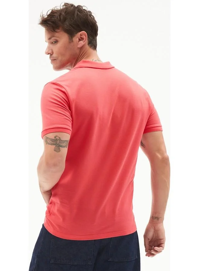 JUNE June Men Regular Fit 100% Cotton Basic Polo Neck Tshirt Vermilion