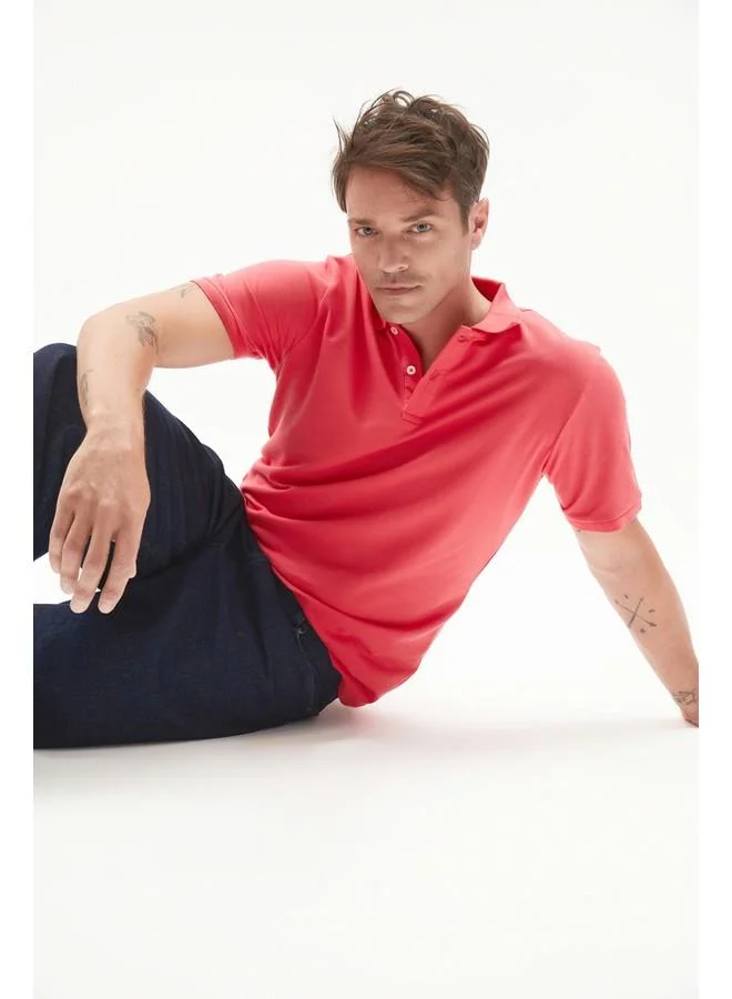 JUNE June Men Regular Fit 100% Cotton Basic Polo Neck Tshirt Vermilion