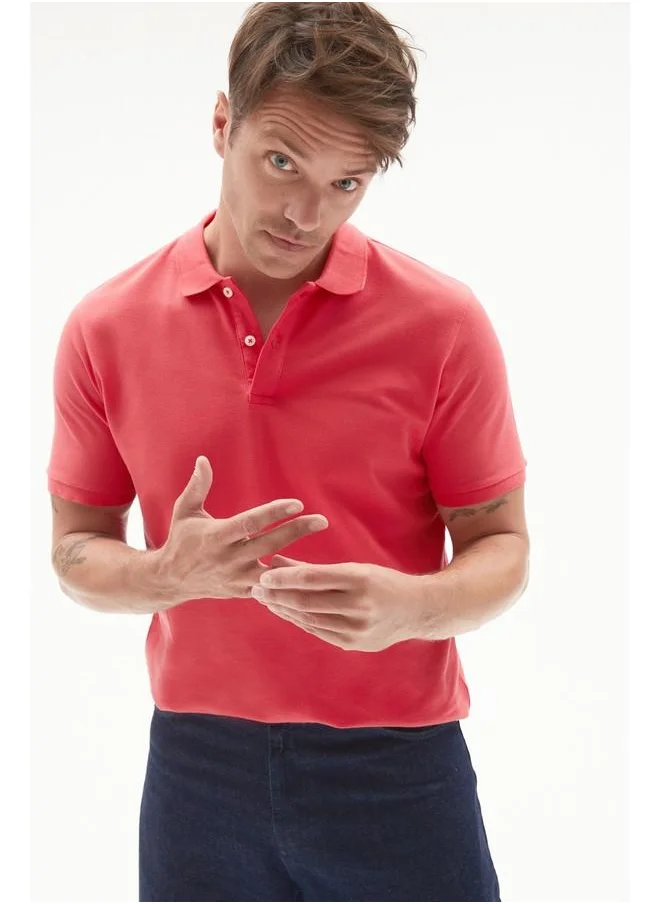 JUNE June Men Regular Fit 100% Cotton Basic Polo Neck Tshirt Vermilion