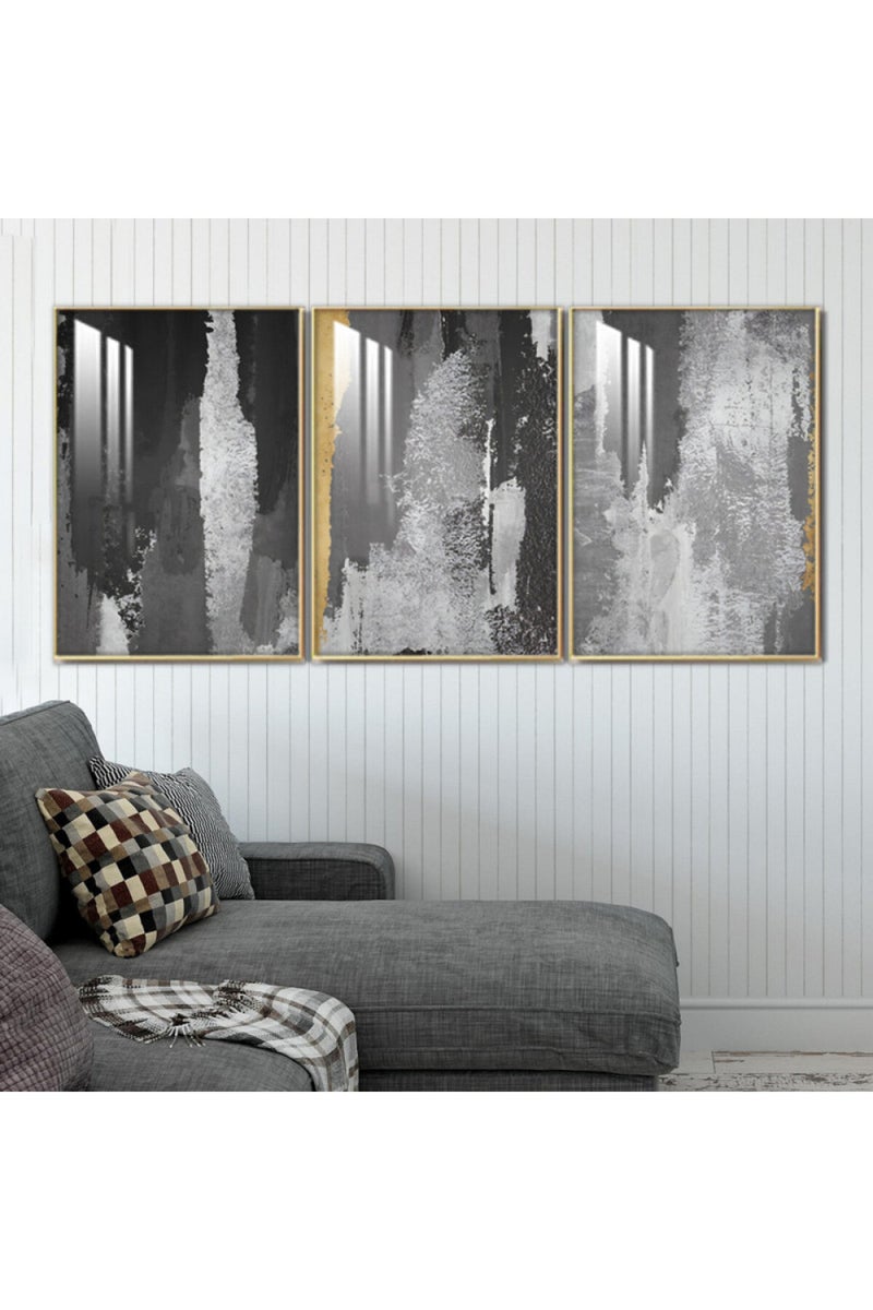 Marktna Three wooden wall painting with a frame and a clear acrylic layer - Image 1