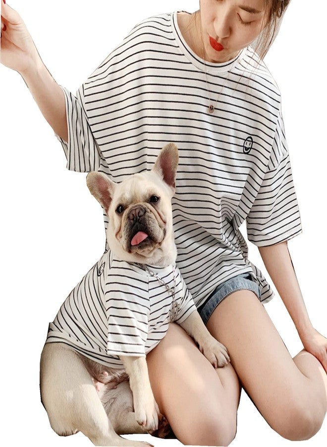 Wiz BBQT White Striped Matching Dog and Owner Clothes, Cotton Pet and Owner Coordinating Outfit with Embroidered Smiley Face Separately Sold,Family Matching Pajamas for Dogs Puppies (Pet XL) - Image 1