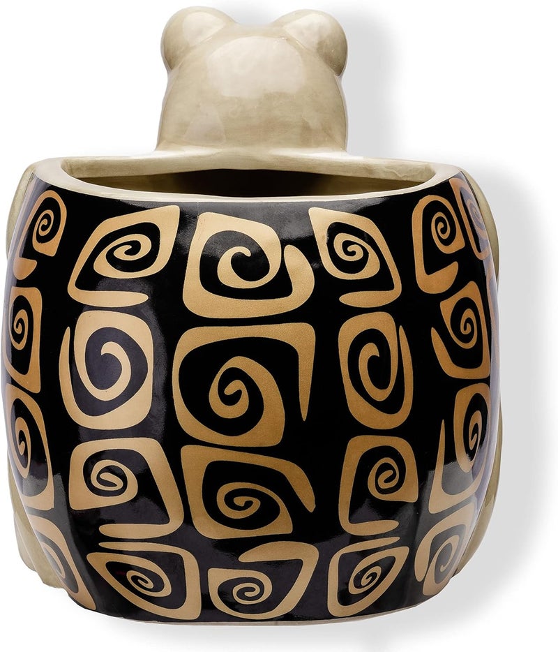 Sixdrop Turtle Kitchen Utensil Holder - Sea Turtle Storage Crock - Tortoise Home Decorations - Gift Decor - Office Holiday Theme Party Accessories - Lucky Gold Spirals - Image 2