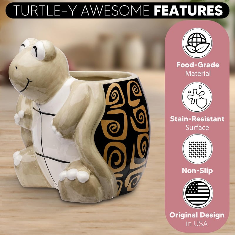 Sixdrop Turtle Kitchen Utensil Holder - Sea Turtle Storage Crock - Tortoise Home Decorations - Gift Decor - Office Holiday Theme Party Accessories - Lucky Gold Spirals - Image 4
