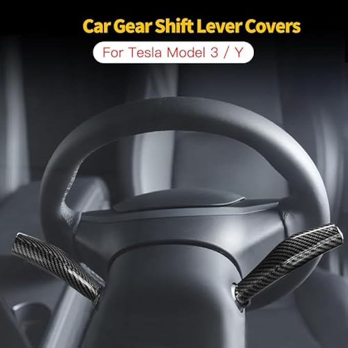 ريحني أغطية ذراع ناقل الحركة في سيارات Azonee لنموذج Tesla Model 3 Model Y بنمط ألياف الكربون، أغطية ذراع التوجيه، حماية بلاستيكي لعمود ناقل الحركة، مقبض ناقل حركة ABS، ديكور داخلي أنيق 20182024 - Image 3