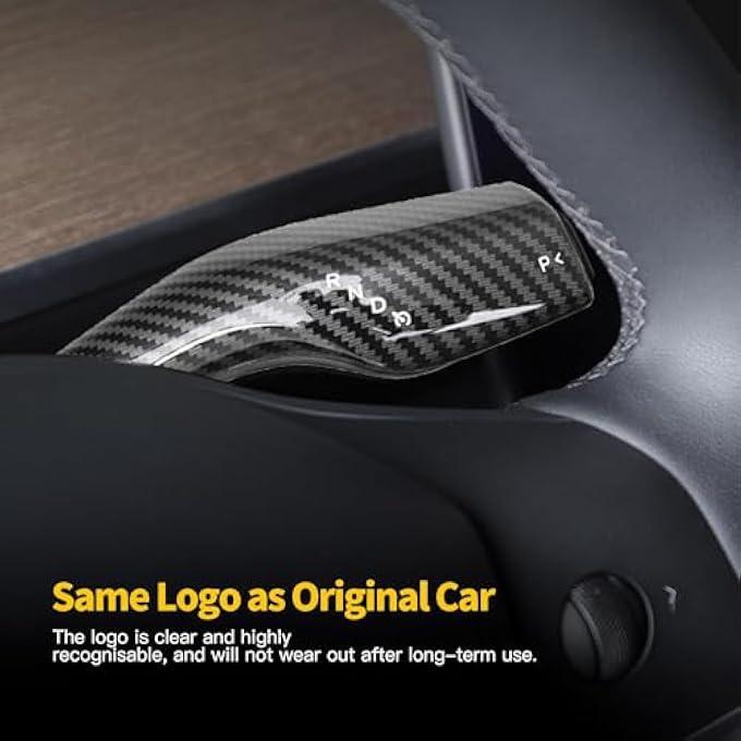 ريحني أغطية ذراع ناقل الحركة في سيارات Azonee لنموذج Tesla Model 3 Model Y بنمط ألياف الكربون، أغطية ذراع التوجيه، حماية بلاستيكي لعمود ناقل الحركة، مقبض ناقل حركة ABS، ديكور داخلي أنيق 20182024 - Image 4