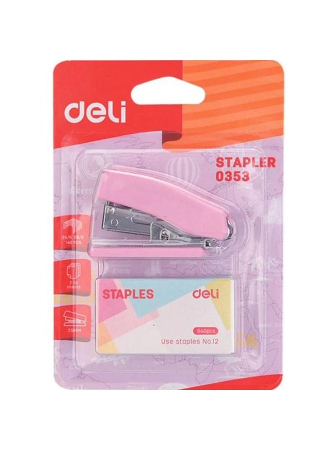Deli Mini Stapler 25 Sheets, 24/6 & 26/6 pink with 500 Staples - Image 1