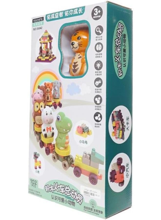 صندوق مكعبات قطار الحيوانات - 102 قطعة - Image 3
