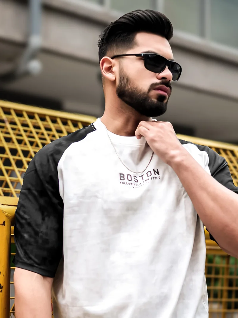 مانياك تي شيرت قطن رجالي مانياك مطبوع بياقة دائرية وأكمام 3/4 أسود