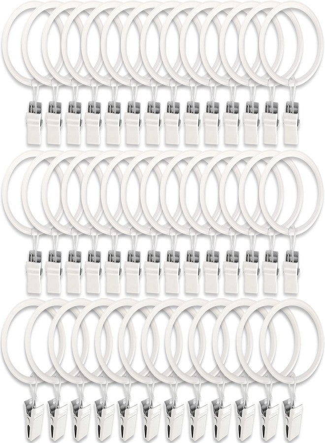 LLPJS 40 Pack Metal Curtain Rings with Clips, Drapery Clips with Rings, Curtain Rod Clips Hooks, Decorative Windows Hanging Curtain Hangers, 1.5 Inch Interior Diameter, White - Image 1