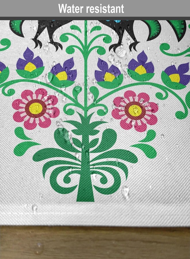 Lunarable Gallus Place Mats Set of 8, Polish Pattern with Roosters Garden Happy Fashion Celebration Spring Slav Poland, Washable Fabric Placemats for Dining Table, Placemat 8 pcs, Blue Pink - Image 3