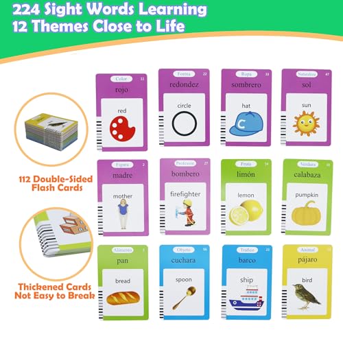 MAYAPHILOS Spanish and English Talking Flash Cards 224 Sight Words Learn Spanish for Kids Audible Educational Interactive Autism Sensory Toys for Toddlers - Image 5