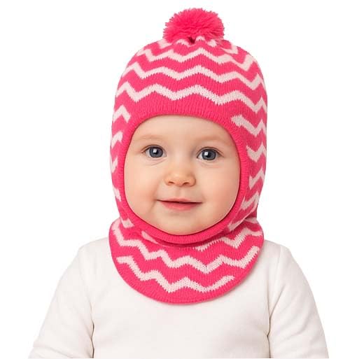 MIKONIKO Woolen Monkey Beanie Cap for Babies – Soft & Warm Winter Cap for Baby Boys & Girls Pink (6-12 Months) - Image 1