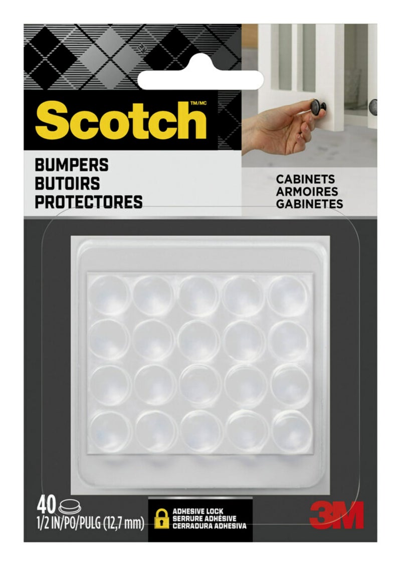 Scotch Clear Adhesive Bumper Pads 40 PCS, Self-Stick Rubber Pads 1/2" Round, Cabinet Door Rubber Bumpers, Designed to Protect Cabinets and Drawers, Sound Dampening, Transparent (SP951-NA) - Image 1