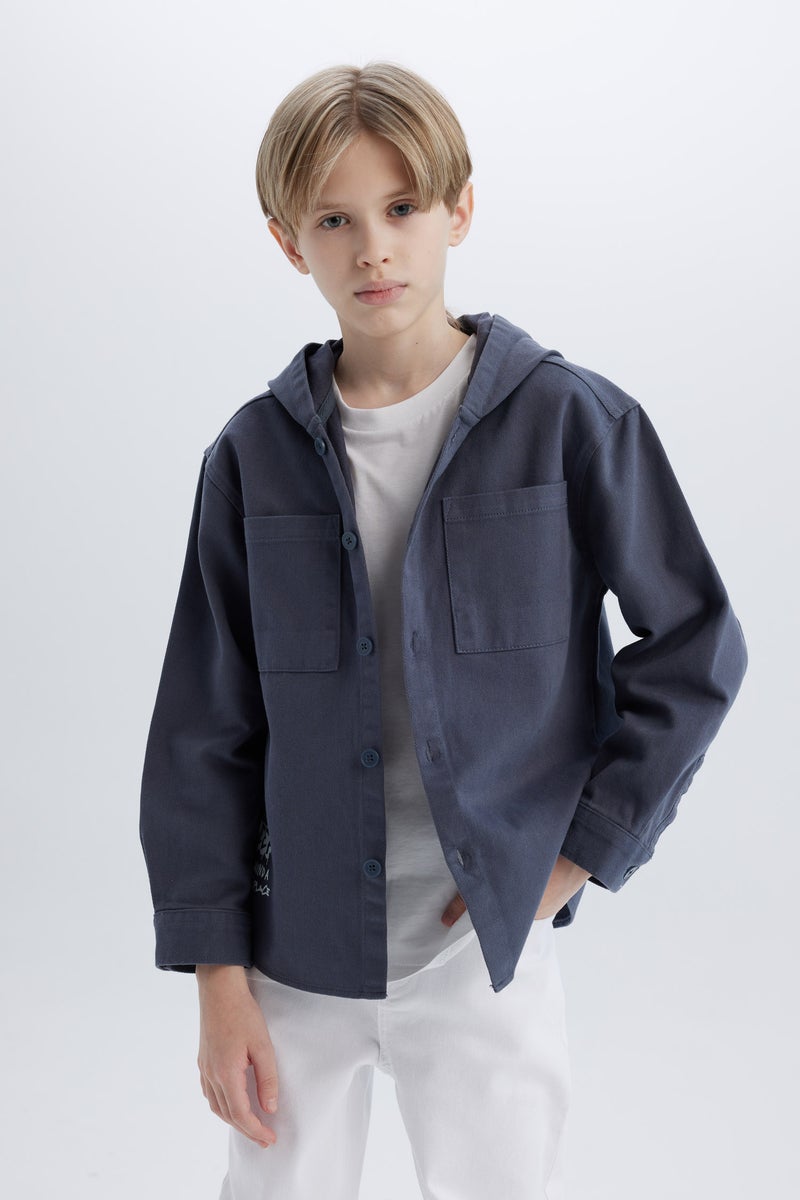 DeFacto Boy Oversize Fit Hooded Gabardine Long Sleeve Shirt  - Image 1
