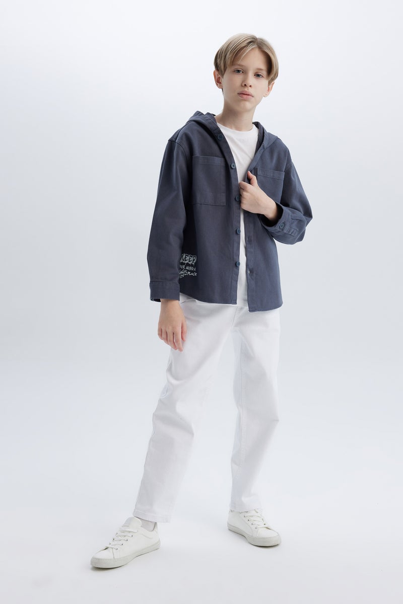 DeFacto Boy Oversize Fit Hooded Gabardine Long Sleeve Shirt  - Image 4