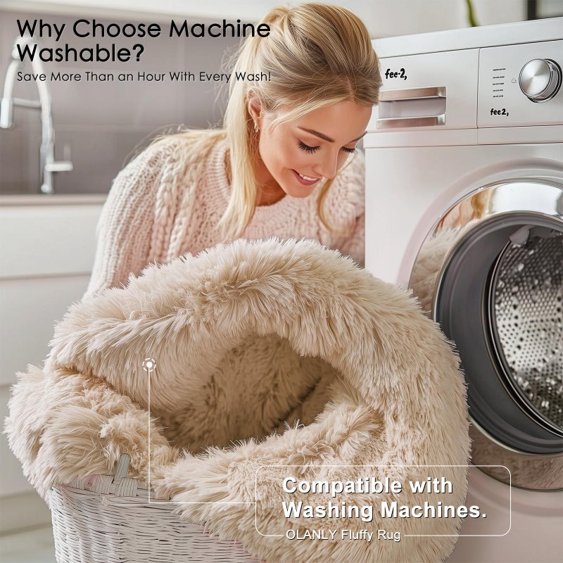 OLANLY 8x10 Machine Washable Large Area Rugs for Living Room, Bedroom, Soft Fluffy Shaggy Bedside Rug, Indoor Floor Carpet for Kids Girls and Boys, Dorms, Nursery, Home Decor Aesthetic, Beige - Image 2