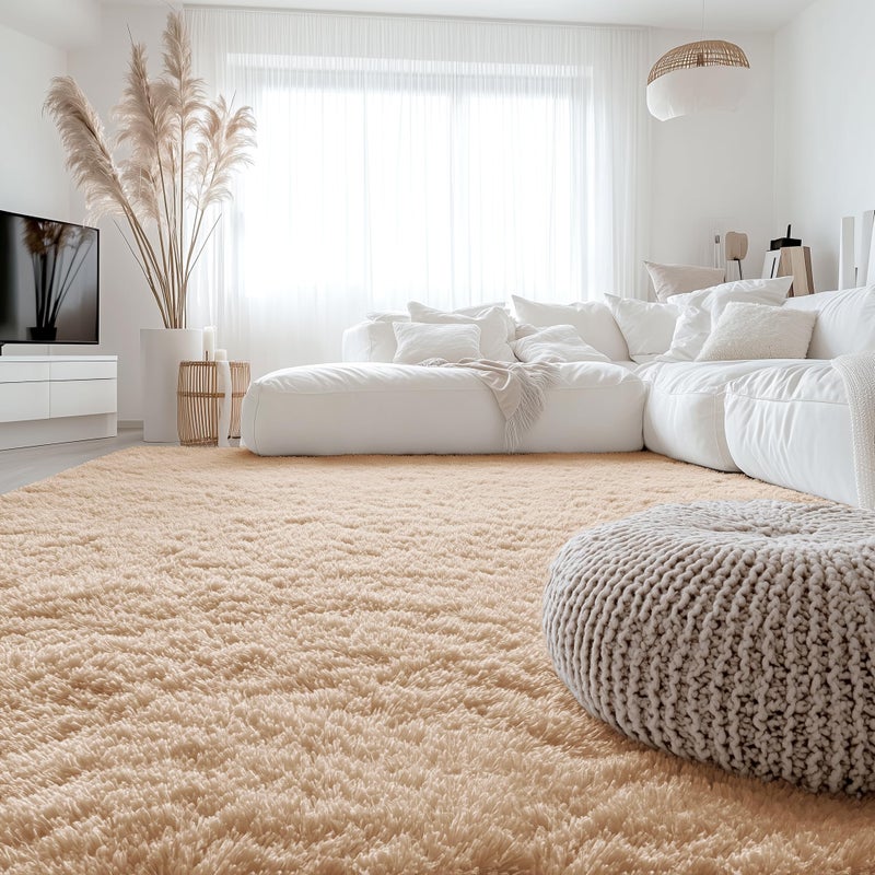 OLANLY 8x10 Machine Washable Large Area Rugs for Living Room, Bedroom, Soft Fluffy Shaggy Bedside Rug, Indoor Floor Carpet for Kids Girls and Boys, Dorms, Nursery, Home Decor Aesthetic, Beige - Image 1