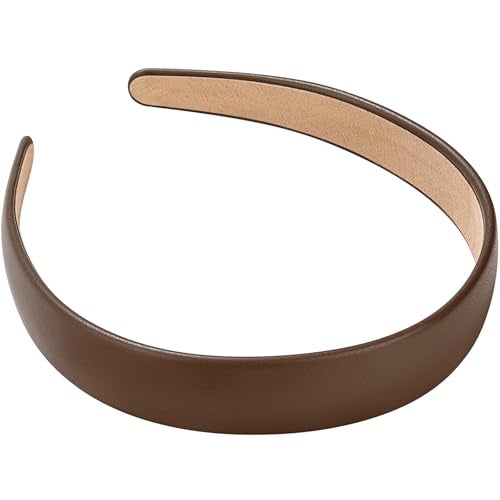 WantGor 1 Inch PU Leather Headband Wide Padded Hairband Fashion Hair Bands Cute Womens Headbands Holiday DIY Hair Accessories Brown - Image 1