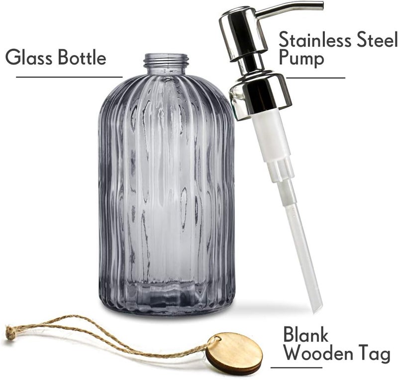 JASAI 18 Oz Vertical Stripes Kitchen Soap Dispenser with 304 Rust Proof Stainless Steel Pump, Refillable Liquid Soap Dispenser for Bathroom, Kitchen, Hand Soap, Dish Soap (Clear Grey) - Image 2