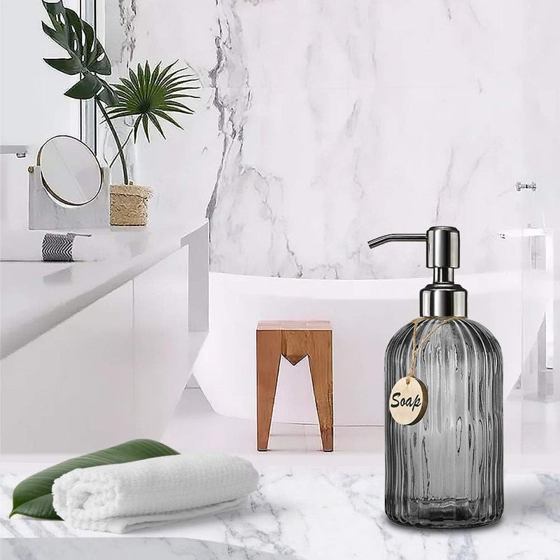 JASAI 18 Oz Vertical Stripes Kitchen Soap Dispenser with 304 Rust Proof Stainless Steel Pump, Refillable Liquid Soap Dispenser for Bathroom, Kitchen, Hand Soap, Dish Soap (Clear Grey) - Image 5