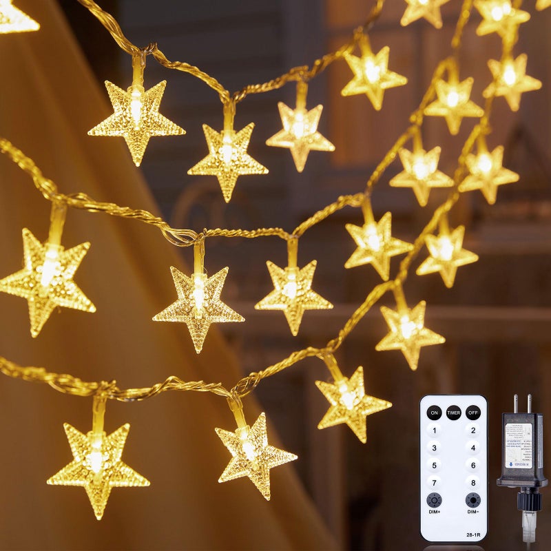 Star String Lights Plug in 33 ft 100 LED Star Fairy String Lights with Remote and Timer Waterproof for Bedroom Porch Wedding Party Patio Garden Tent Indoor Outdoor Dcor Warm White