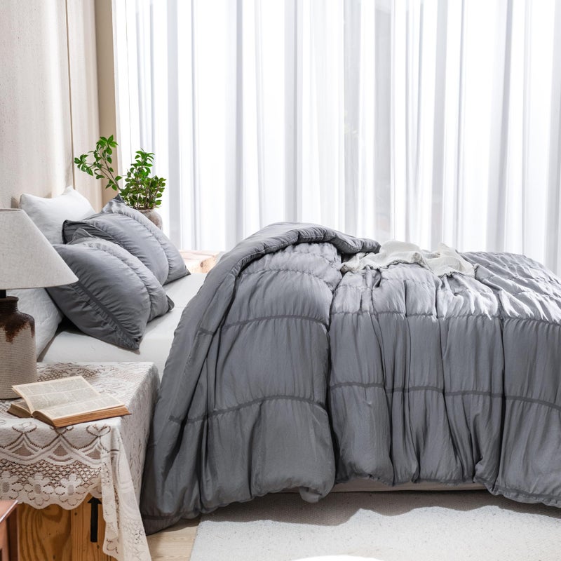 Andency Dark Grey Comforter King (104x90 inches), 3 Pieces Soft Microfiber Lightweight Gray Seersucker Comforter with 2 Pillowcases, All Season Striped Textured Bedding Comforter Set - Image 3