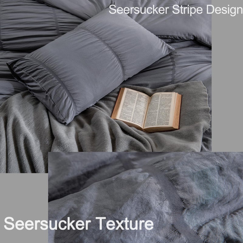 Andency Dark Grey Comforter King (104x90 inches), 3 Pieces Soft Microfiber Lightweight Gray Seersucker Comforter with 2 Pillowcases, All Season Striped Textured Bedding Comforter Set - Image 4